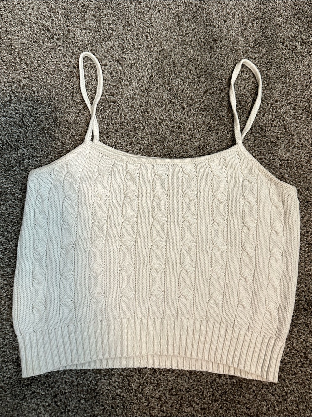 Brandy Melville Cream Cable-Knit Spaghetti Strap Tank S Crop Cottagecore Coastal